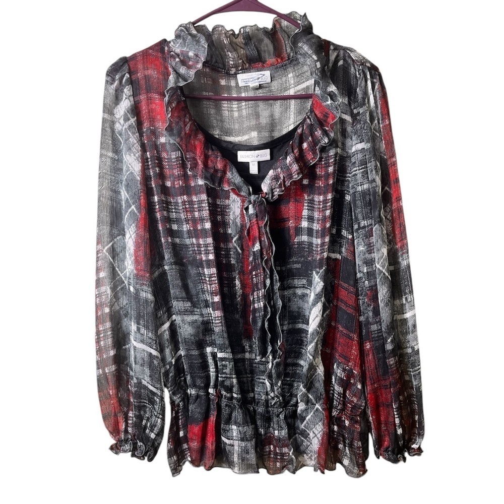 Fashion‎ Bug Sheer Ruffled Blouse Fairy Grunge Y2K Whimsygoth Medium Vintage